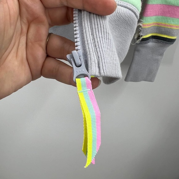 Ivivva Lululemon Striped Heavy Jacket Zippered Hooded Thumb Holes Girls 14 READ - Picture 9 of 9